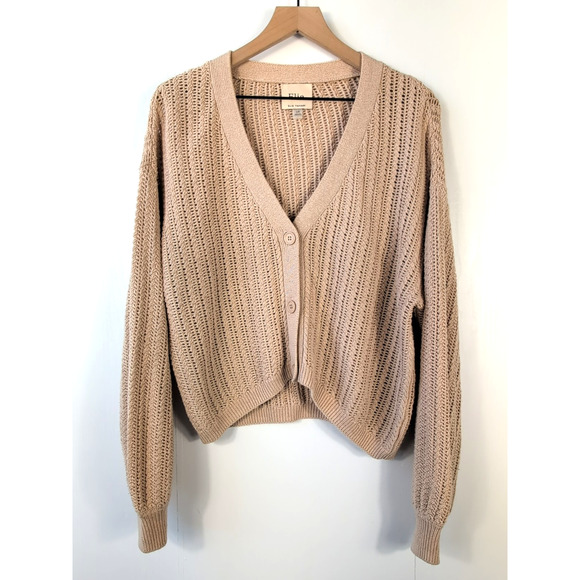 Elie Tahari Women’s V-Neck Button Front Cardigan Sweater Beige L – Long Sleeve K - Picture 1 of 13